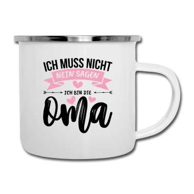 Geburtstagsgeschenk Oma Emaille Tasse - Ich bin die Oma Liebe Geschenk Familie Herz