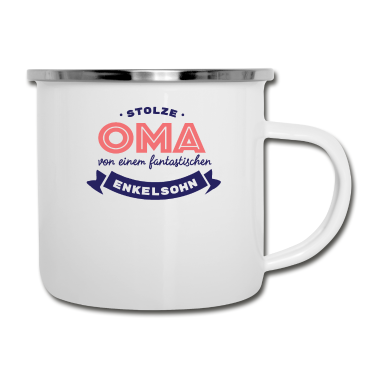 Geburtstagsgeschenk Oma Emaille Tasse - Stolze Oma von einem fantastischen Enkelsohn