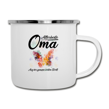 Geburtstagsgeschenk Oma Emaille Tasse - Allerbeste Oma - Watercolor Schmetterling