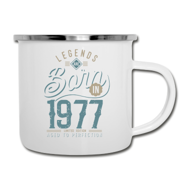 Geburtstagsgeschenk Oma Emaille Tasse - Legenden werden 1977 zum Geburtstagsgeschenk geboren