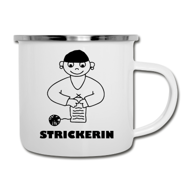 Geburtstagsgeschenk Oma Emaille Tasse - Strickerin Strickende Oma mit Hut
