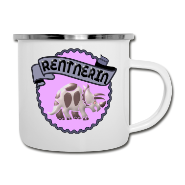 Geburtstagsgeschenk Oma Emaille Tasse - RENTNERIN DINOSAURIER PENSIONAERIN RENTE