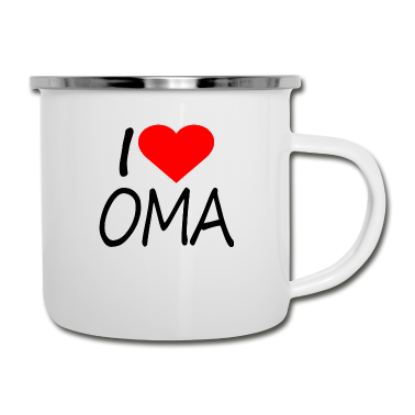Geburtstagsgeschenk Oma Emaille Tasse - I love Oma Spruch Familie Geschenk
