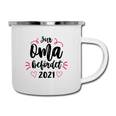 Geburtstagsgeschenk Oma Emaille Tasse - Zur Oma befördert Familie Liebe Herz Geschenk