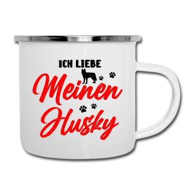Geburtstagsgeschenk Oma Emaille Tasse - Ich liebe meinen Husky Oma Hundeliebhaberin