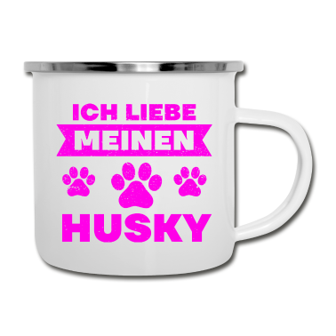 Geburtstagsgeschenk Oma Emaille Tasse - Ich liebe meinen Husky Oma Hundeliebhaberin