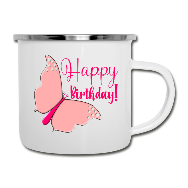Geburtstagsgeschenk Oma Emaille Tasse - Happy Birthday Butterfly Schmetterling Geburtstag