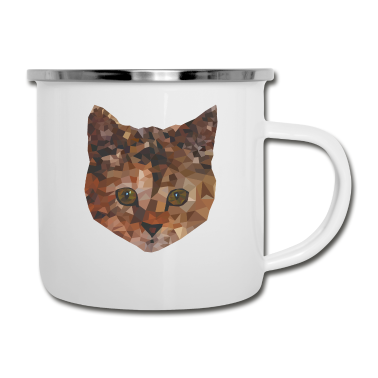 Geburtstagsgeschenk Oma Emaille Tasse - Katze Low Poly Geburtstagsgeschenk Main Coon