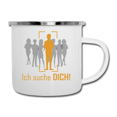 Partner Emaille Tasse - Ich suche Dich Anzeige Spruch Geschenk Partner