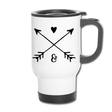 Partner Thermobecher - Partner-Wappen / Pfeile & Herz / personalisiert