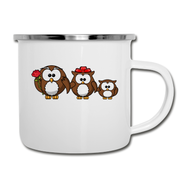 Partnerlook Emaille Tasse - Eulenfamilie für tollen Partnerlook