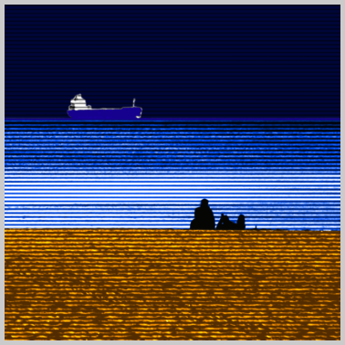 Motiv Strand Schiff Paerchen quadratisch