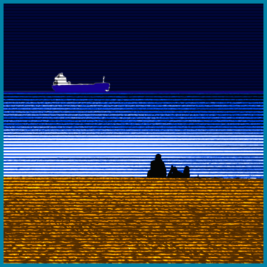 Motiv Strand Schiff Paerchen quadratisch