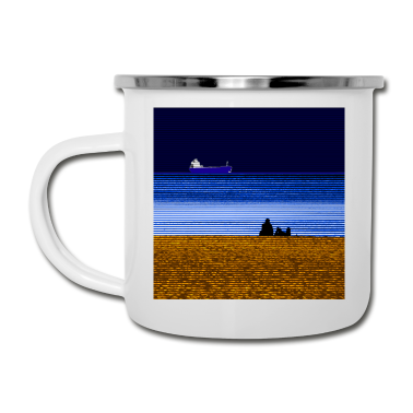 Pärchen Emaille Tasse - Strand Schiff Paerchen quadratisch