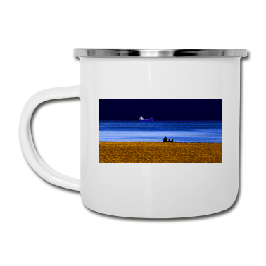 Pärchen Emaille Tasse - Strand Schiff Paerchen breit