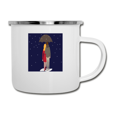 Pärchen Emaille Tasse - couplerain Paerchen im Regen unterm Schirm Liebe