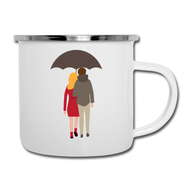Pärchen Emaille Tasse - couple Paerchen verliebt unter Schirm 3 381
