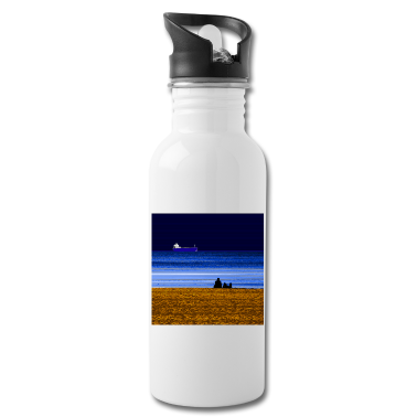 Pärchen Trinkflasche - Strand Schiff Paerchen quadratisch