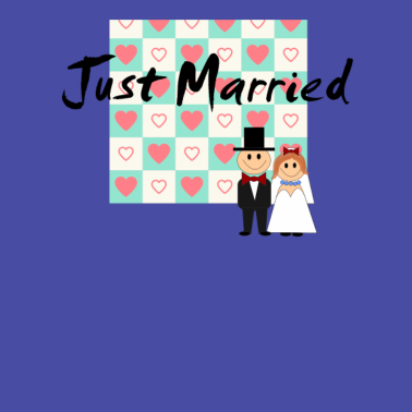 Motiv Just Married - Spruch mit Cartoon Brautpaar