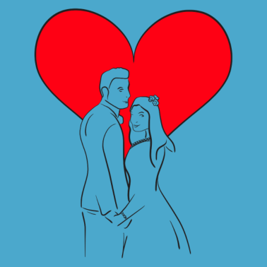 Motiv Hochzeitspaar mit Herz - Lineart Illustration