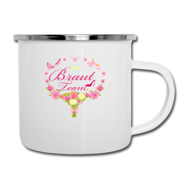 Hochzeit Emaille Tasse - Braut Team - Blumenstrauß für die Hochzeitsfeier