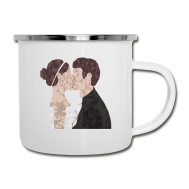 Hochzeit Emaille Tasse - Frisch Verheiratet - Ehepaar im Low Poly Style