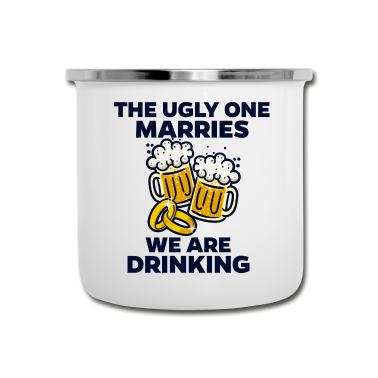 Hochzeit Emaille Tasse - Trinkspruch Lustige Sprüche Junggeselle Bier