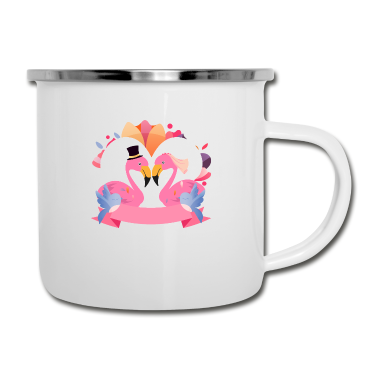 Hochzeit Emaille Tasse - Flamingo - Pink Flamingos Hochzeit Vögel Geschenk