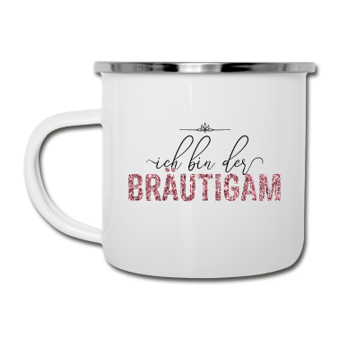 Hochzeit Emaille Tasse - Bin der Bräutigam JGA Hochzeit Geschenk Glitzer