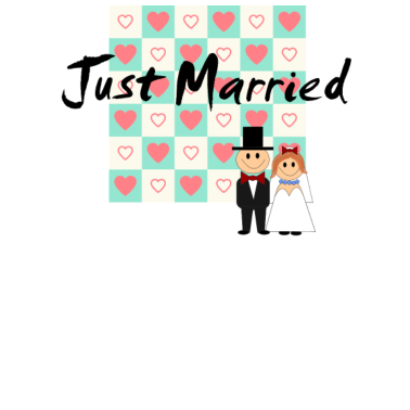 Motiv Just Married - Spruch mit Cartoon Brautpaar