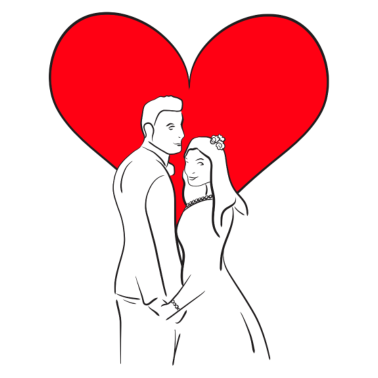 Motiv Hochzeitspaar mit Herz - Lineart Illustration