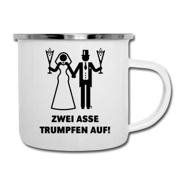 Hochzeit Emaille Tasse - Zwei Asse Trumpfen Auf! (Brautpaar Hochzeit JGA)