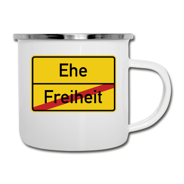 Hochzeit Emaille Tasse - Ortsschild Freiheit Ehe Verkehrsschild