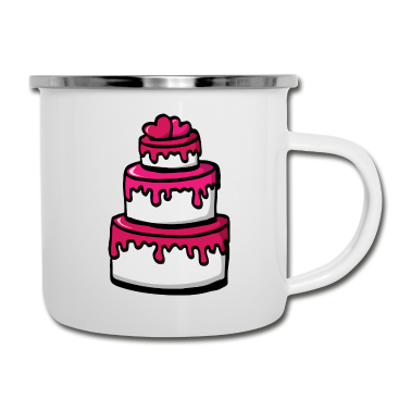 Hochzeit Emaille Tasse - Hochzeitstorte Pink Geschenkidee - Herzen