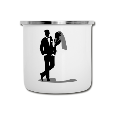Hochzeit Emaille Tasse - Coole Pose mit Braut und Bräutigam / Brautpaar