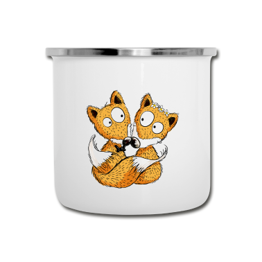 Hochzeit Emaille Tasse - Just Married Füchse - Fuchs - Hochzeit - Comic