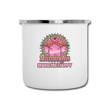 Hochzeit Emaille Tasse - Flamingos machen mich glücklich - Geschenkidee
