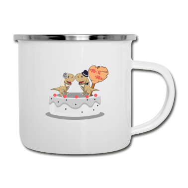 Hochzeit Emaille Tasse - Dinosaurier-Paare Dinosaurier-Fan Geschenk