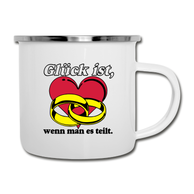 Hochzeit Emaille Tasse - Glueck Herz Ehe teilen .../+