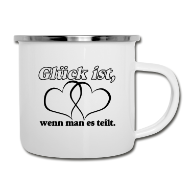 Hochzeit Emaille Tasse - Glück , teilen, Herzen ....+