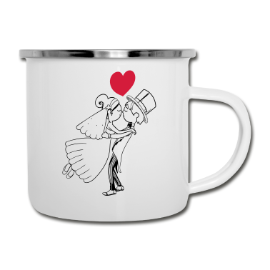 Hochzeit Emaille Tasse - Comic Brautpaar Herz Braut Bräutigam Hochzeit Ehe