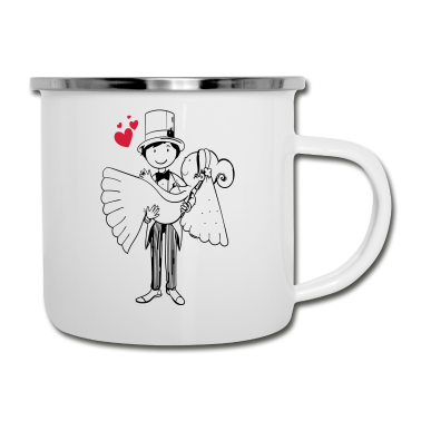 Hochzeit Emaille Tasse - Comic Brautpaar Herz Braut Bräutigam Hochzeit Ehe