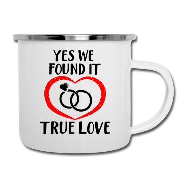 Hochzeit Emaille Tasse - Wahre liebe mit Herz und Ringen