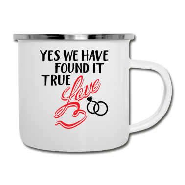 Hochzeit Emaille Tasse - Liebe, Ringe und rote Schrift