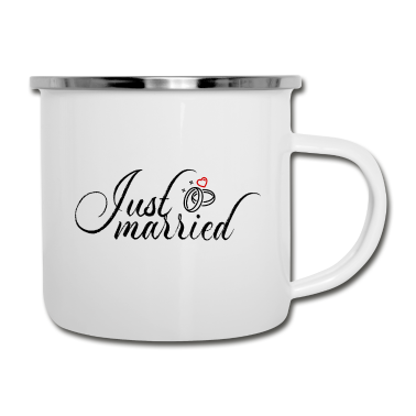Hochzeit Emaille Tasse - Gerade verheiratete Hochzeitsgeschenkidee