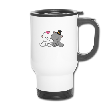 Hochzeit Thermobecher - Fröhliche Katzen Braut und Bräutigam Hochzeit