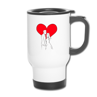 Hochzeit Thermobecher - Hochzeitspaar mit Herz - Lineart Illustration