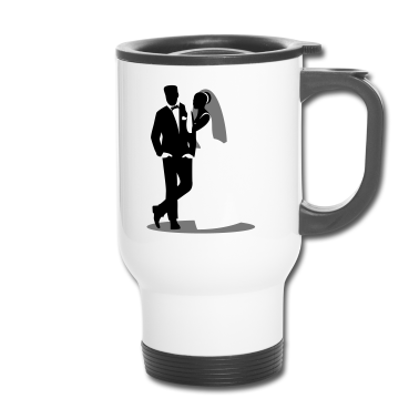 Hochzeit Thermobecher - Coole Pose mit Braut und Bräutigam / Brautpaar