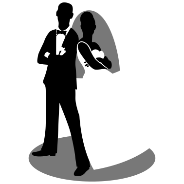 Motiv coole Braut und Bräutigam als Silhouette Figuren