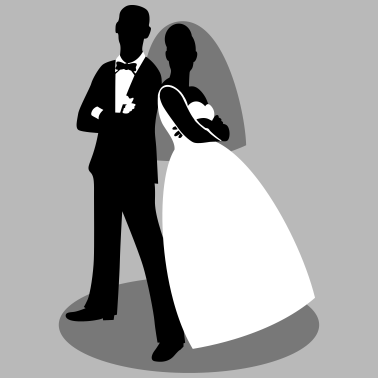 Motiv coole Braut und Bräutigam als Silhouette Figuren